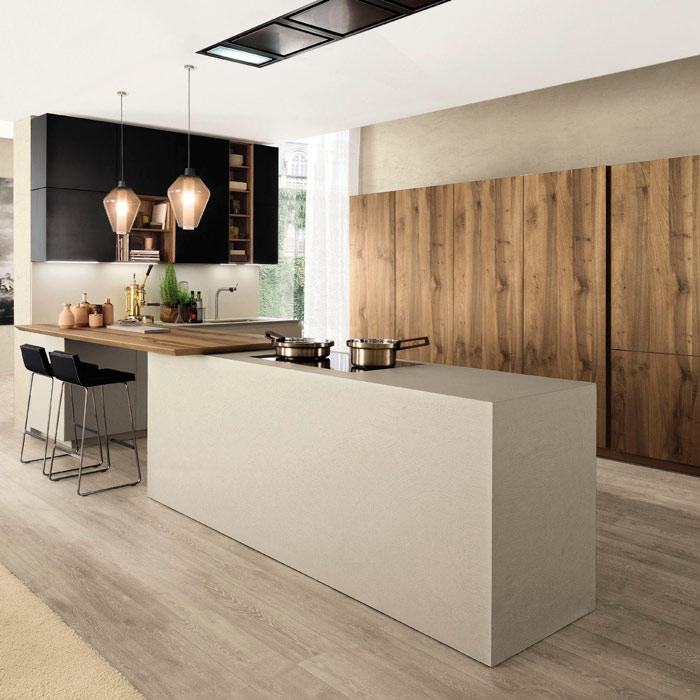 طراحی کابینت روکش چوب در آشپزخانه های بزرگ